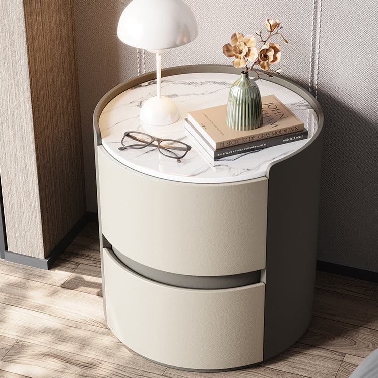 Minimalist Leather Velvet Rock Slab 2-Drawer