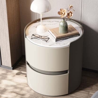 Minimalist Leather Velvet Rock Slab 2-Drawer
