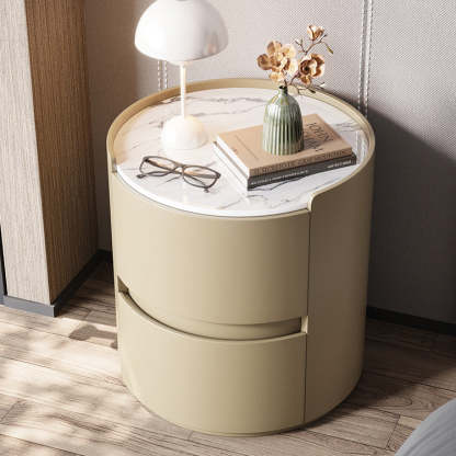 Minimalist Leather Velvet Rock Slab 2-Drawer