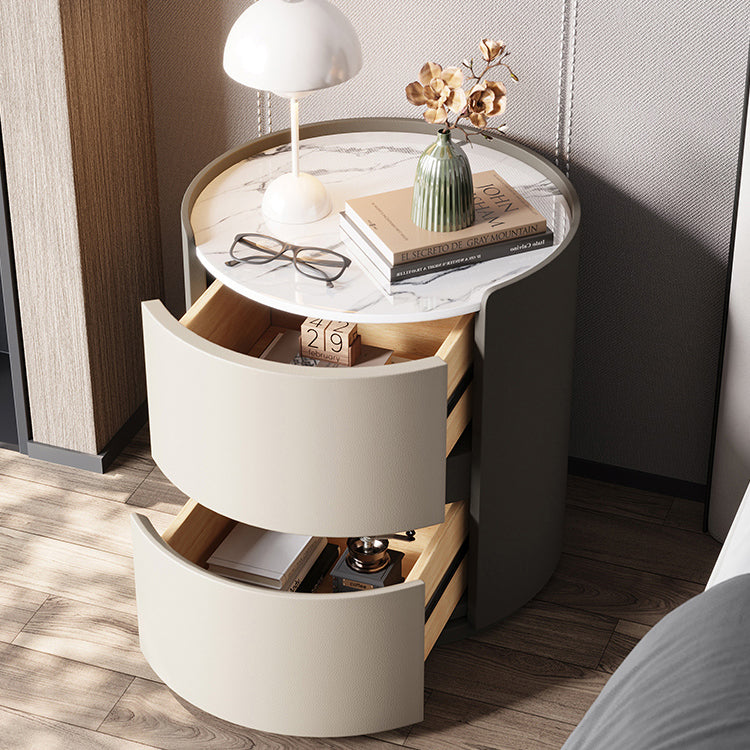Minimalist Leather Velvet Rock Slab 2-Drawer — Light Gray