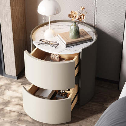 Minimalist Leather Velvet Rock Slab 2-Drawer — Light Gray