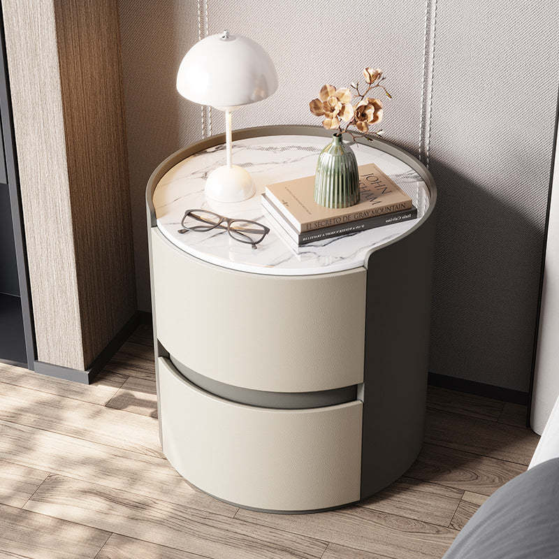 Minimalist Leather Velvet Rock Slab 2-Drawer — Black