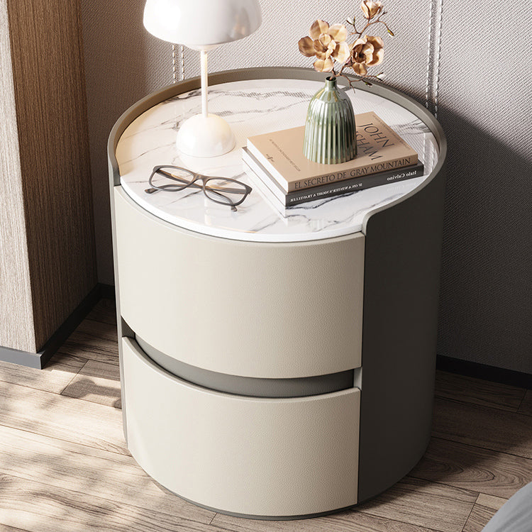 Minimalist Leather Velvet Rock Slab 2-Drawer