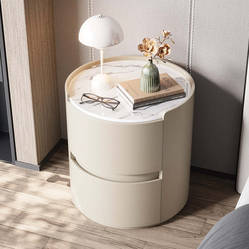 Minimalist Leather Velvet Rock Slab 2-Drawer — White