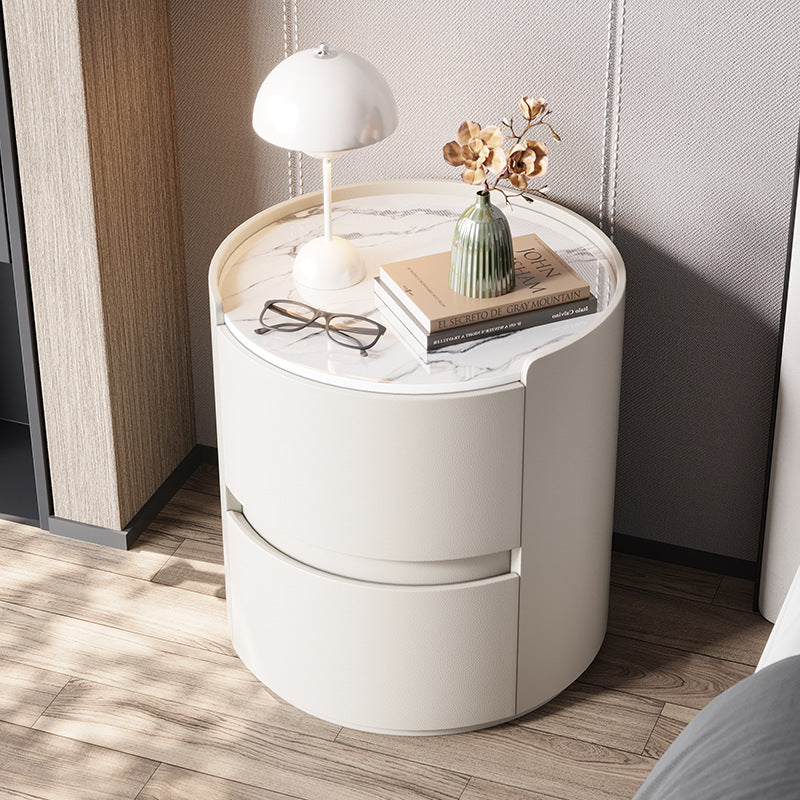 Minimalist Leather Velvet Rock Slab 2-Drawer — Dark Gray + Beige