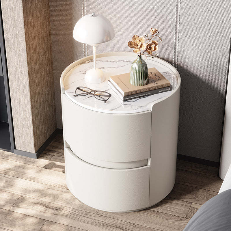 Minimalist Leather Velvet Rock Slab 2-Drawer — Dark Gray + Beige