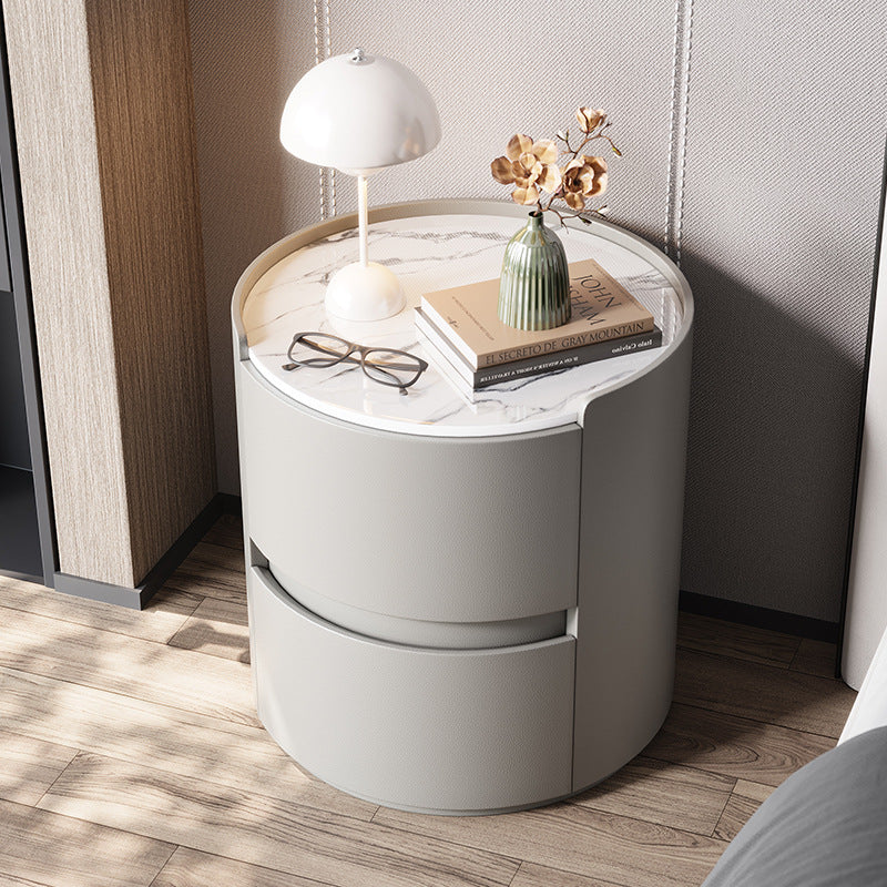 Minimalist Leather Velvet Rock Slab 2-Drawer — Beige