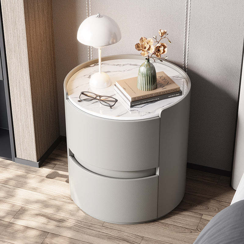 Minimalist Leather Velvet Rock Slab 2-Drawer — Beige