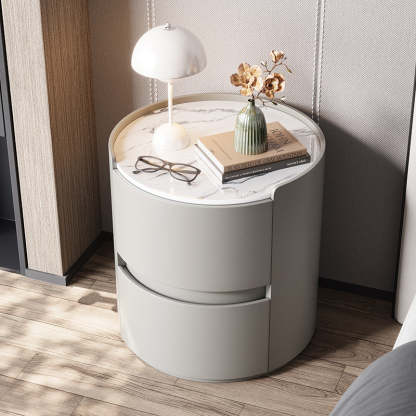 Minimalist Leather Velvet Rock Slab 2-Drawer — Beige