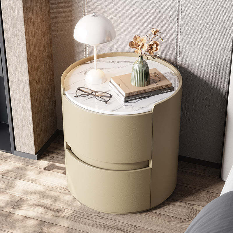 Minimalist Leather Velvet Rock Slab 2-Drawer — Champagne Color