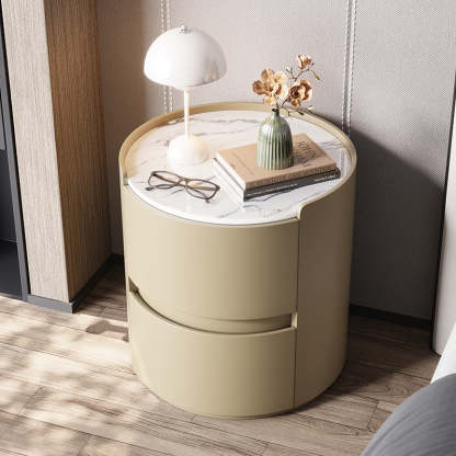 Minimalist Leather Velvet Rock Slab 2-Drawer — Champagne Color