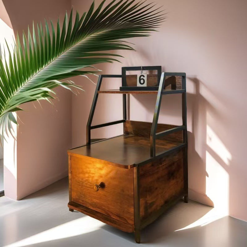 Wood metal iron storage drawer nightstands - retro