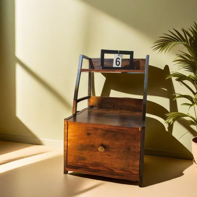 Retro Wood 2-Tier Drawer Storage