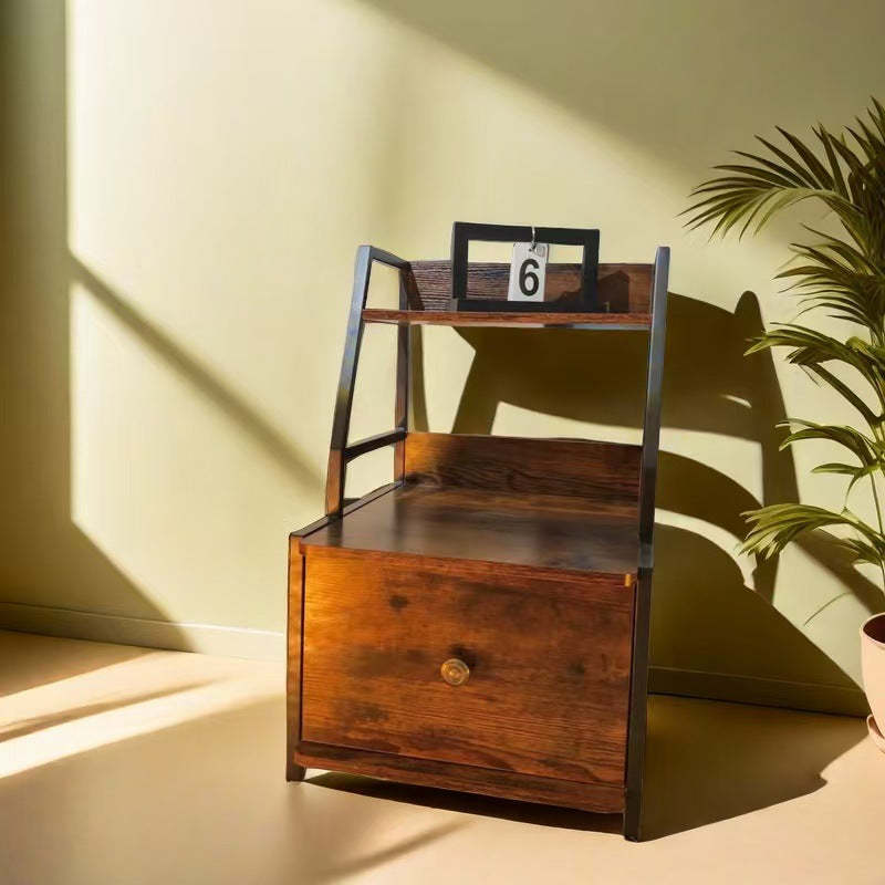 Retro Wood 2-Tier Drawer Storage