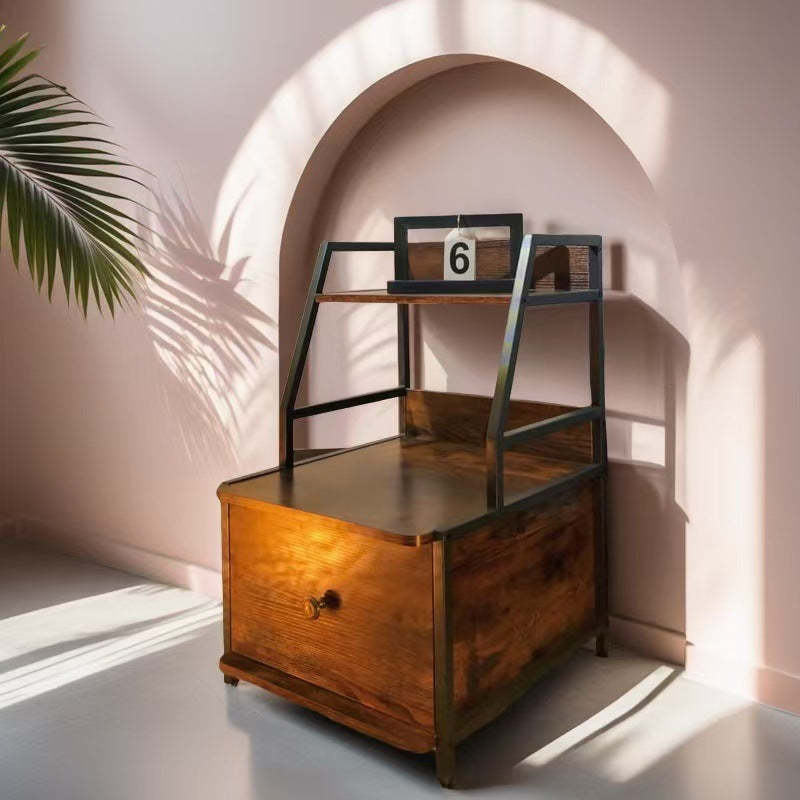 Retro Wood 2-Tier Drawer Storage