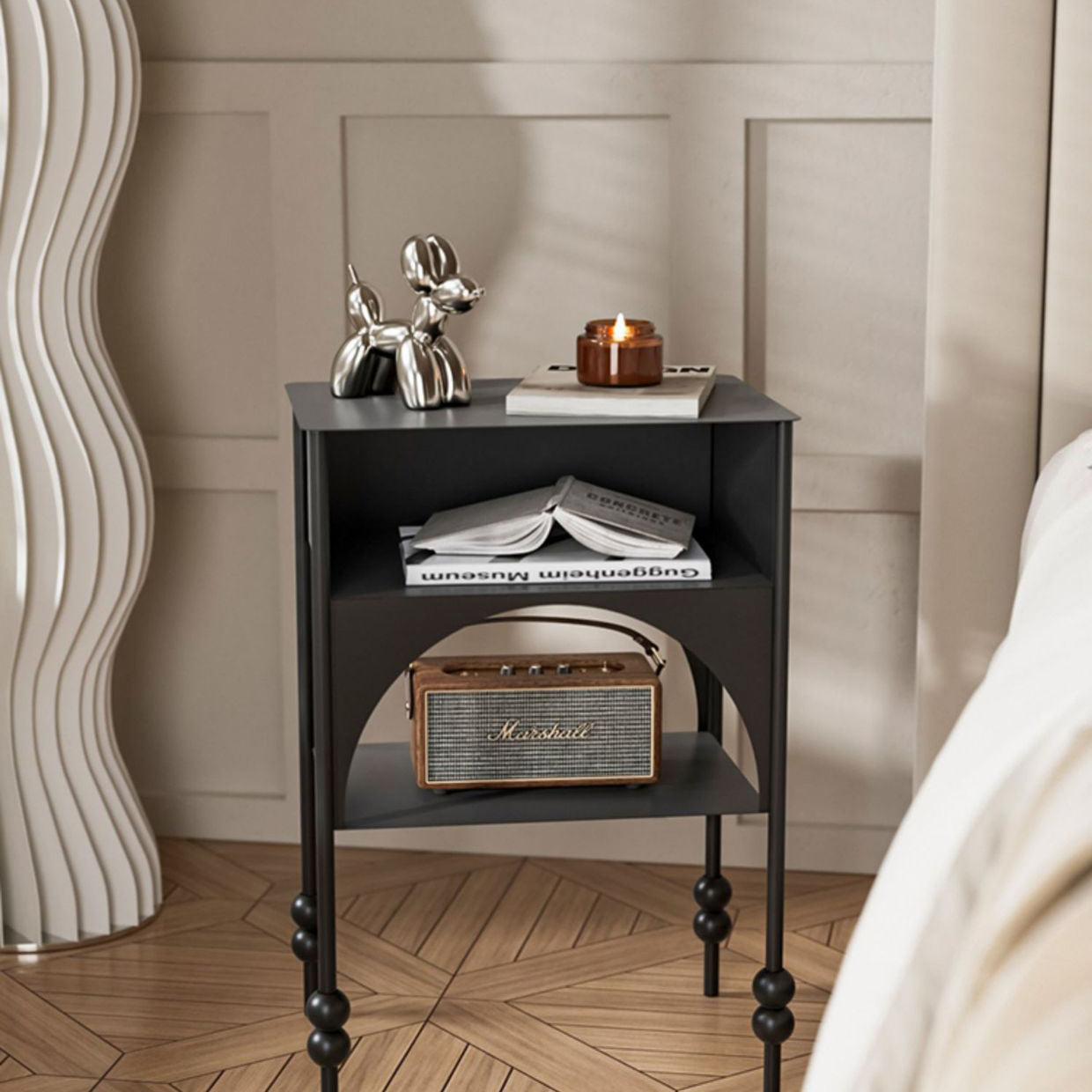 Retro Iron Arched Nightstand 2-Tier Cabinet