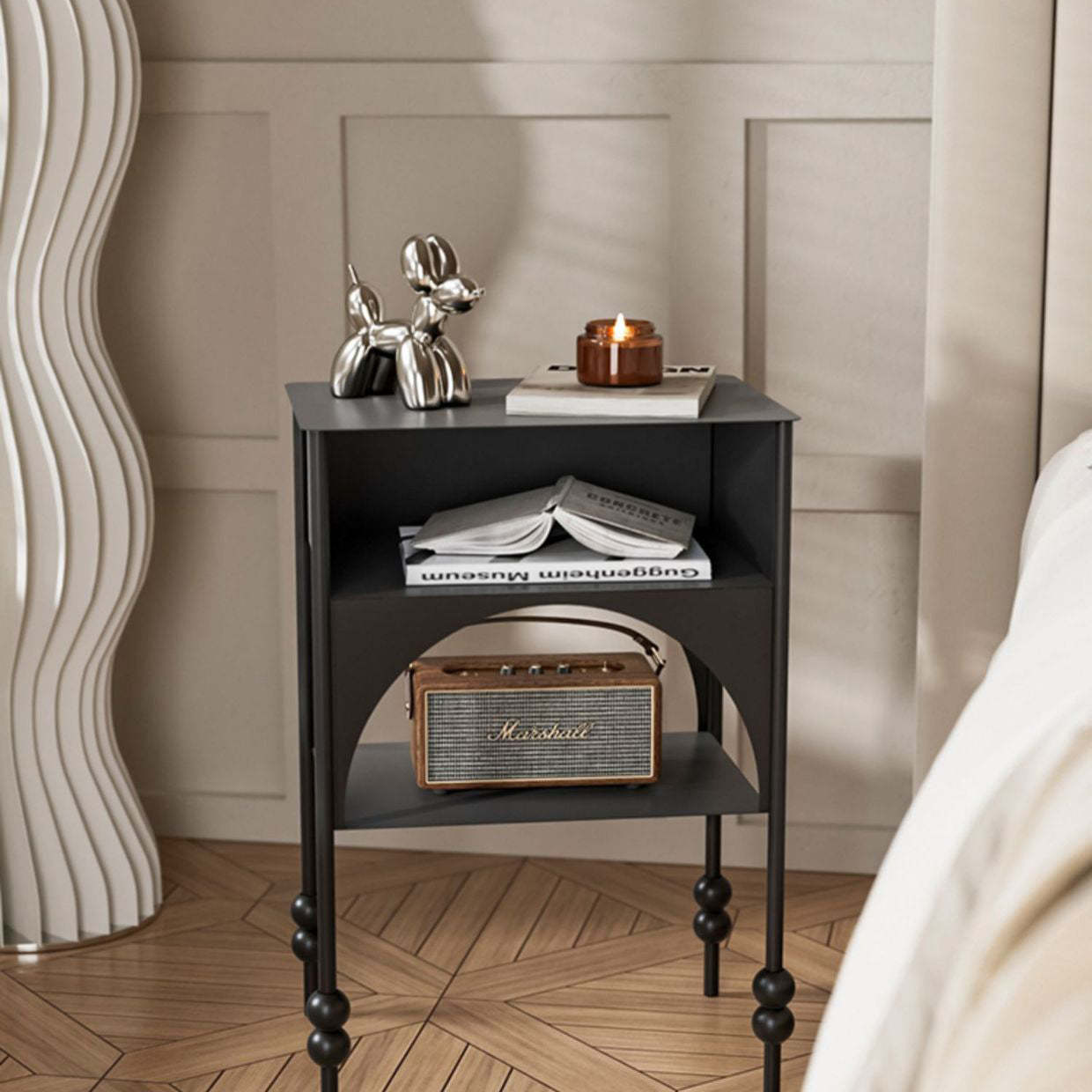 Retro Iron Arched Nightstand 2-Tier Cabinet