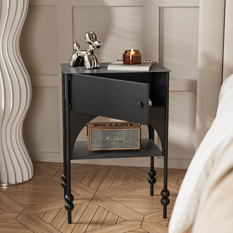 Retro Iron Arched Nightstand 2-Tier Cabinet — Black