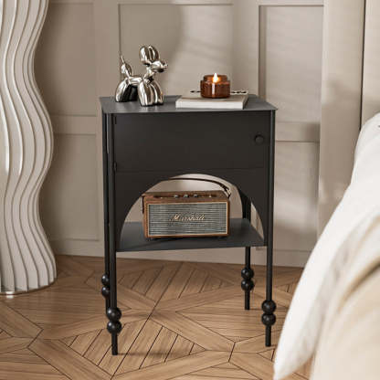 Retro Iron Arched Nightstand 2-Tier Cabinet