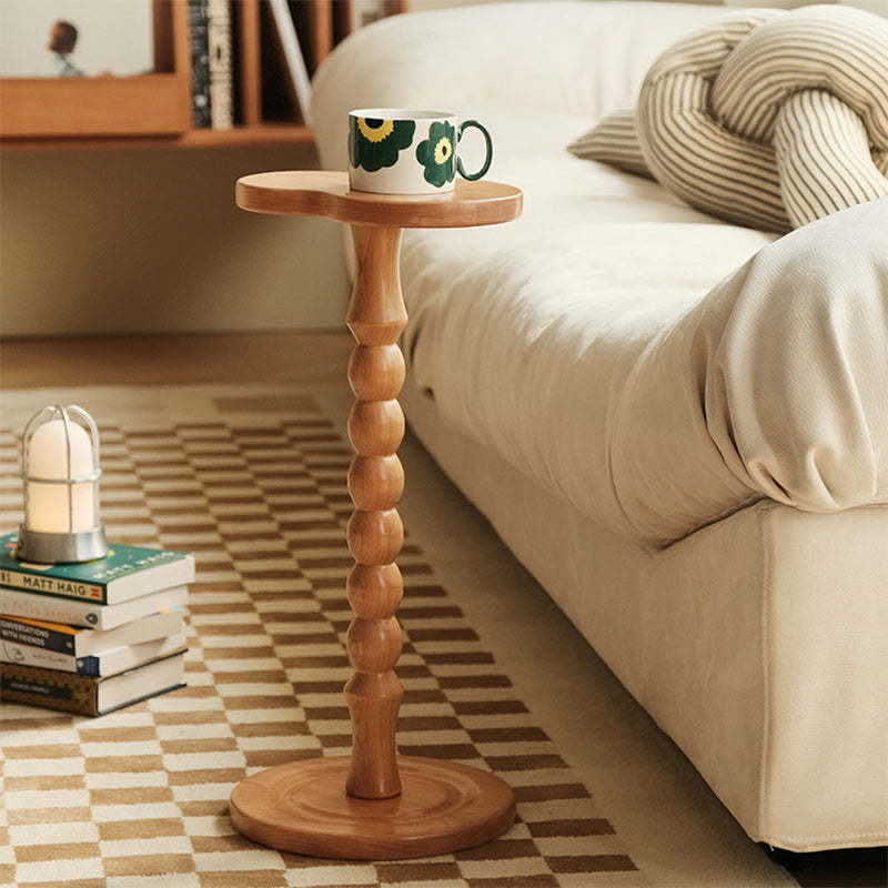 Retro Beechwood Gourd-Shaped Side Table — Cherry Wood Color