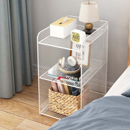 Minimalist Iron Narrow Nightstand 3-Tier — White