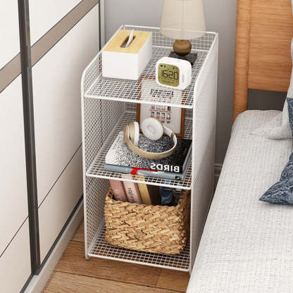 Minimalist Iron Narrow Nightstand 3-Tier — White