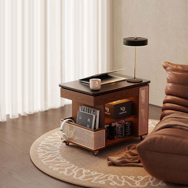 Lighom retro solid bus-shaped wood end & side tables — Tempered Glass / Walnut