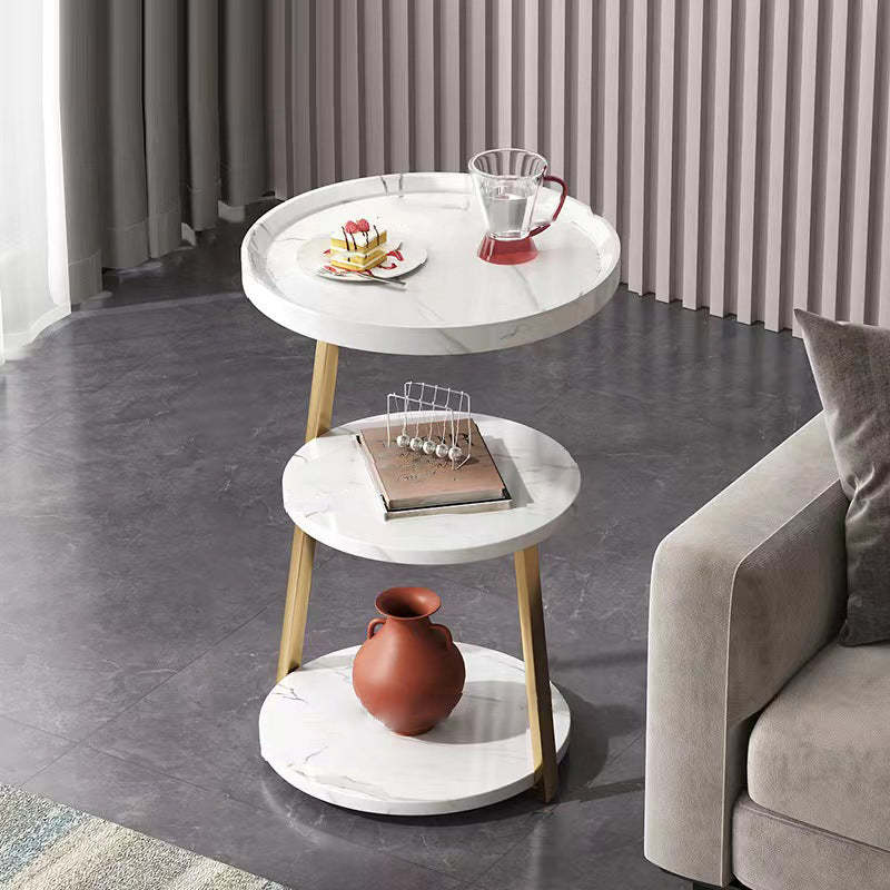White metal engineered round end & side tables - nordic — Gold