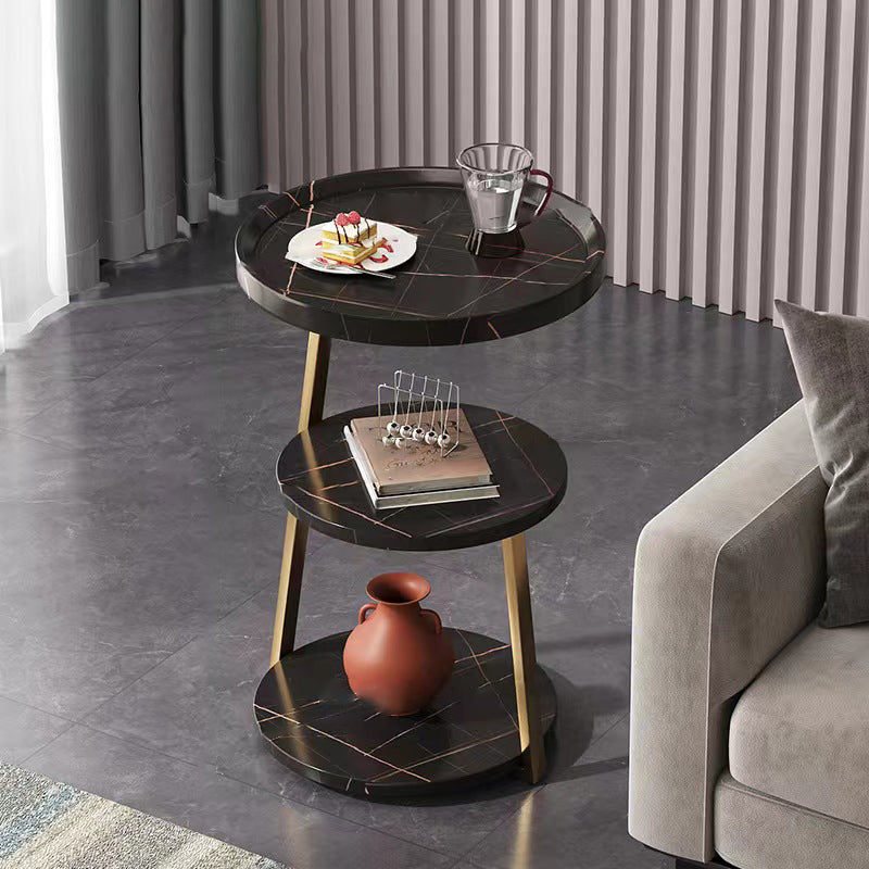 Nordic Engineered Wood Metal Round Side Table 3-Tier