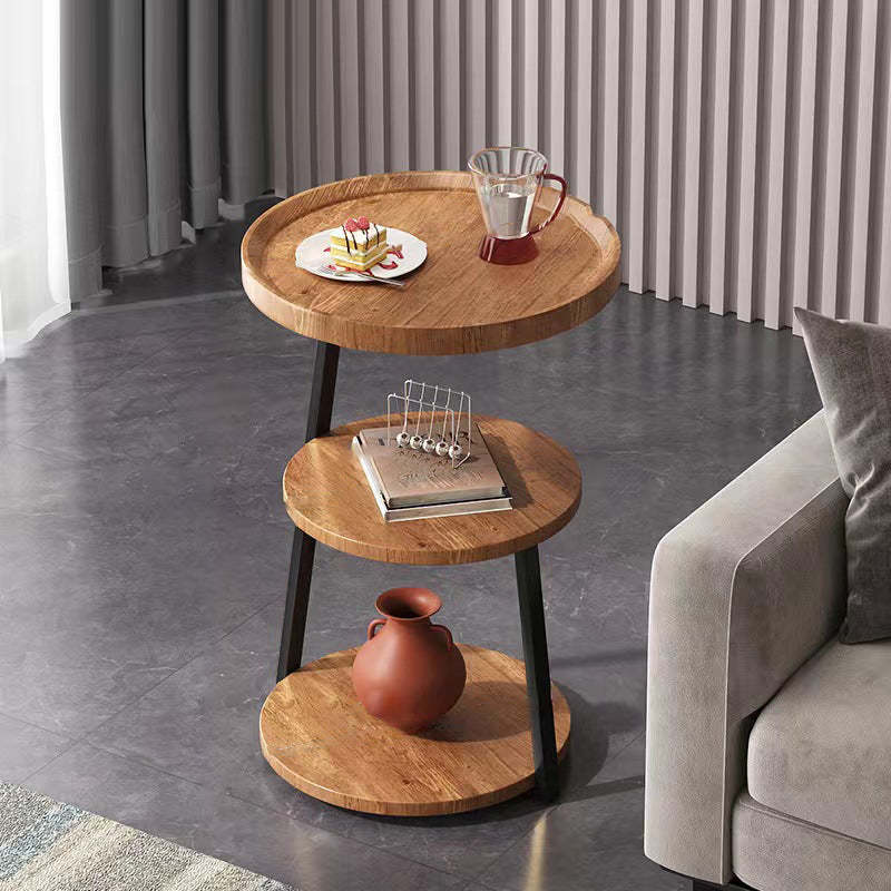 Nordic Engineered Wood Metal Round Side Table 3-Tier — Wood Color / Black
