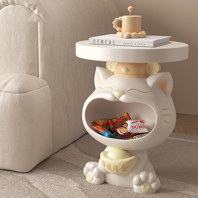 Resin Lucky Cat Round Side Table