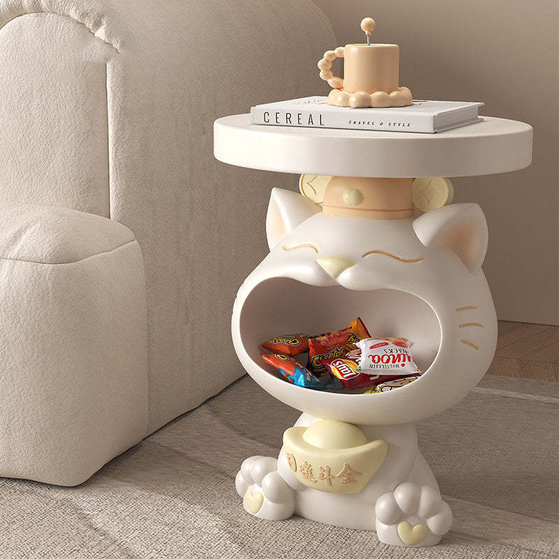 Resin Lucky Cat Round Side Table