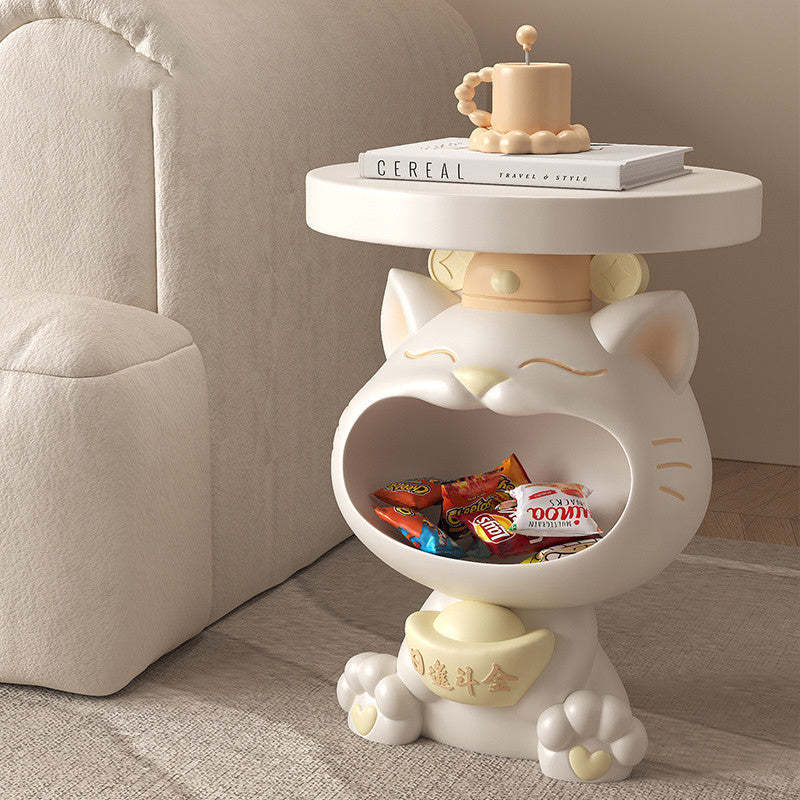Resin Lucky Cat Round Side Table
