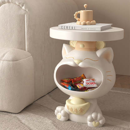 Resin Lucky Cat Round Side Table