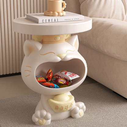 Resin Lucky Cat Round Side Table