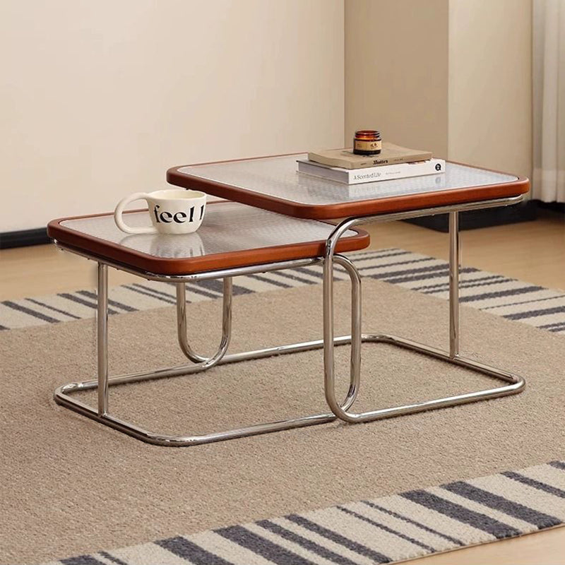 Retro Striped Glass Table — Small - Striped Glass / Black