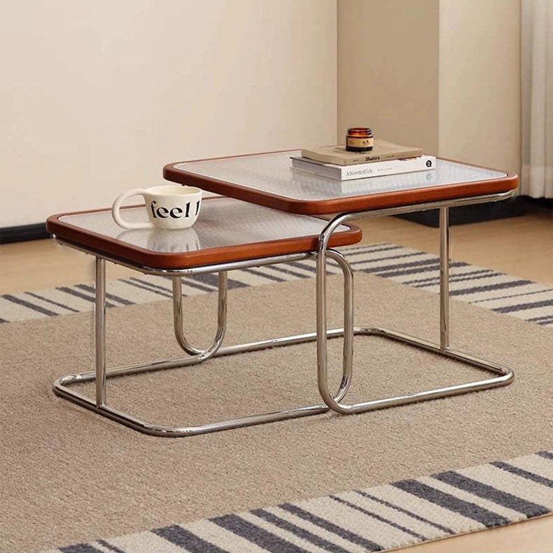 Retro Striped Glass Table — Small - Striped Glass / Black