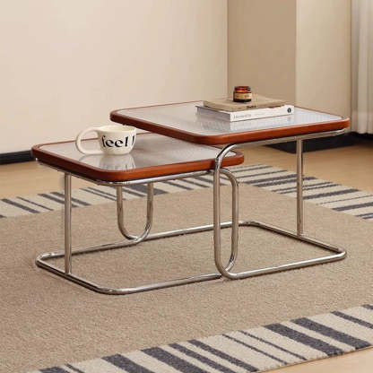 Retro Striped Glass Table — Small - Striped Glass / Black