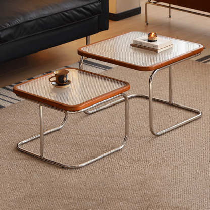 Retro Striped Glass Table — Large - Striped Glass / Black