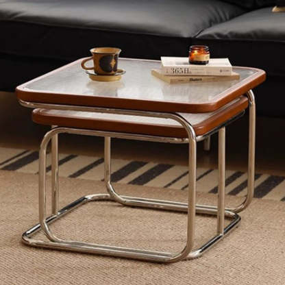 Retro Striped Glass Table — Small - Striped Glass / Cherry Wood Color