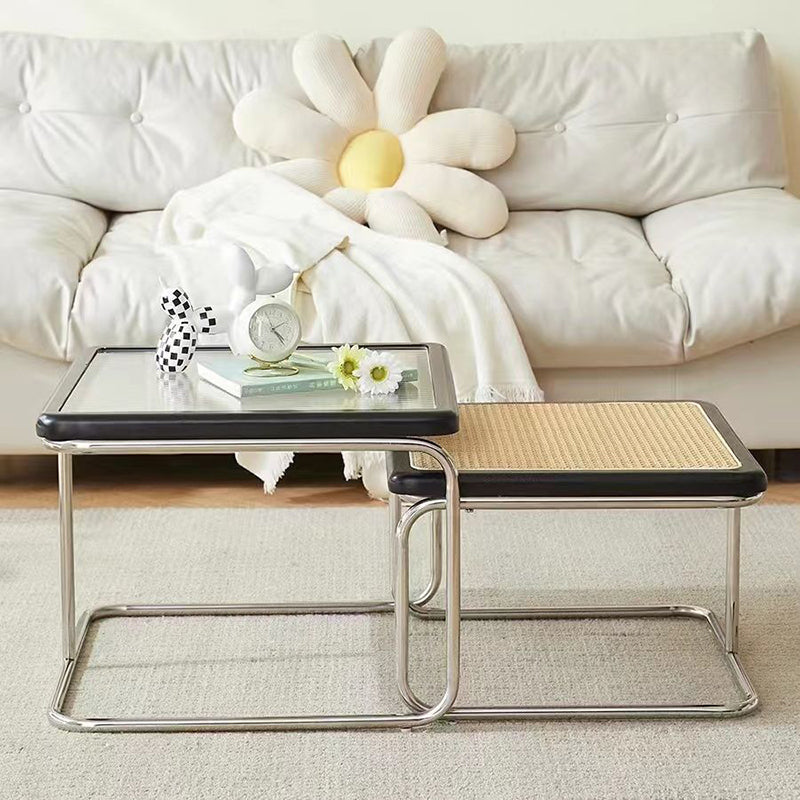Retro Striped Glass Table — Large - Striped Glass / Cherry Wood Color