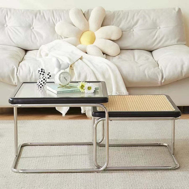 Retro Striped Glass Table — Large - Striped Glass / Cherry Wood Color