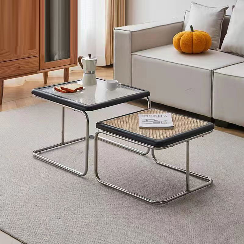 Retro Striped Glass Table — Small - Weaving / Black