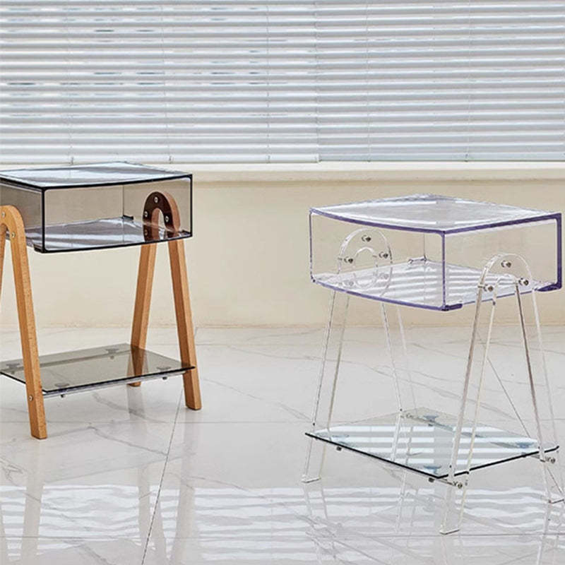 Nordic Beech Wood 2-Tier 1-Cabinet — Smoke Gray - Beech Wood Leg