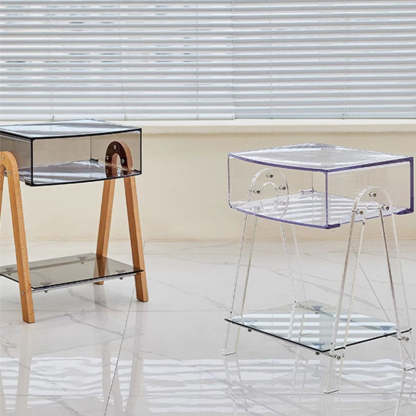 Nordic Beech Wood 2-Tier 1-Cabinet — Smoke Gray - Beech Wood Leg