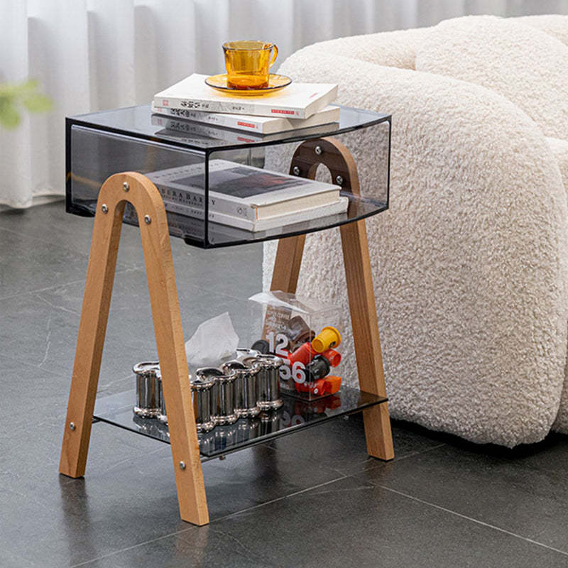 Nordic Beech Wood 2-Tier 1-Cabinet — Smoke Gray - Beech Wood Leg