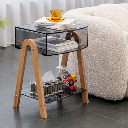 Nordic Beech Wood 2-Tier 1-Cabinet — Smoke Gray - Beech Wood Leg