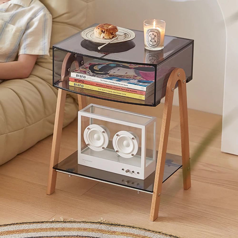 Nordic Beech Wood 2-Tier 1-Cabinet — Transparent - Acrylic Leg