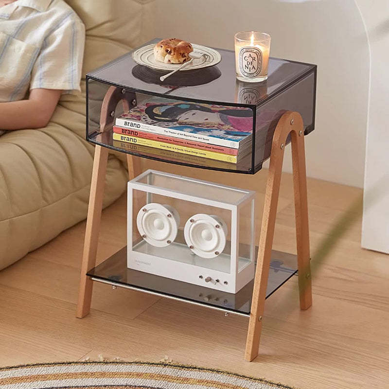 Nordic Beech Wood 2-Tier 1-Cabinet — Transparent - Acrylic Leg