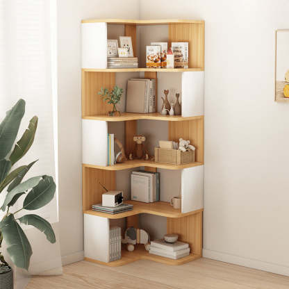 Nordic Wood L-Shaped Corner Bookshelf 4/5-Tier — 4 / White